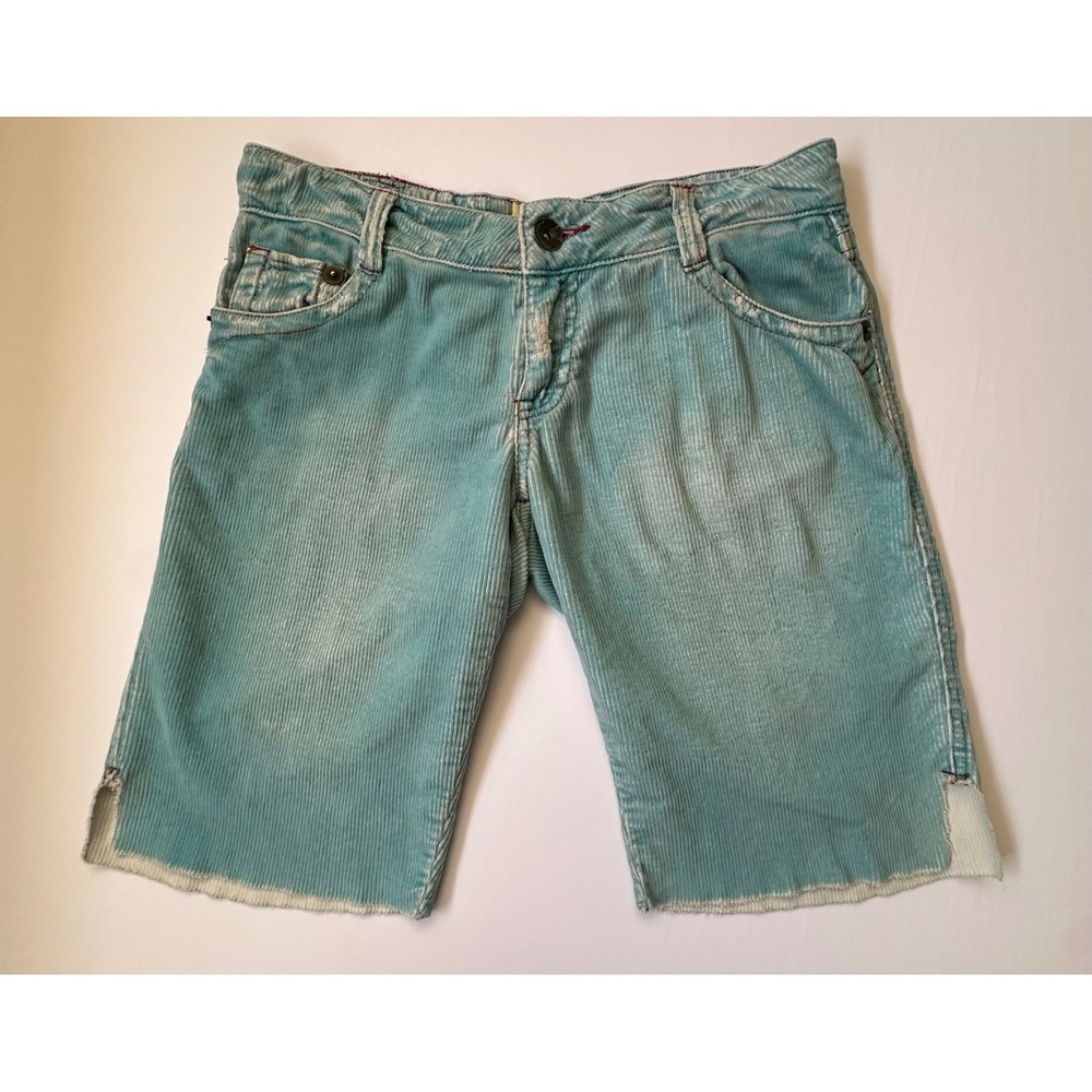Monrow‎ Vintage Original Corduroy Shorts Turquoise Blue Raw Hem Women's Size 29